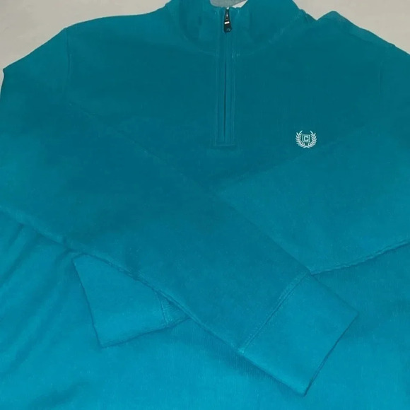 Chaps Sweater Mens Teal  1/4 Zip Pullover Golf Embroidered Cotton Blend - Picture 2 of 5